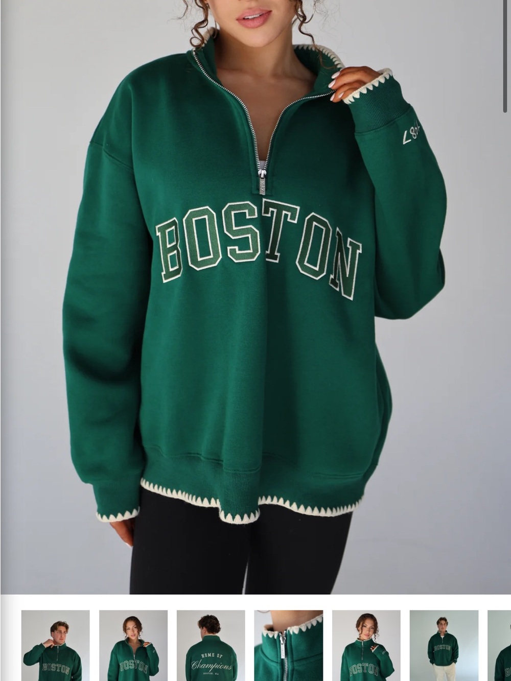 Women’s Green Boston Half-Zip Pullover Hoodie